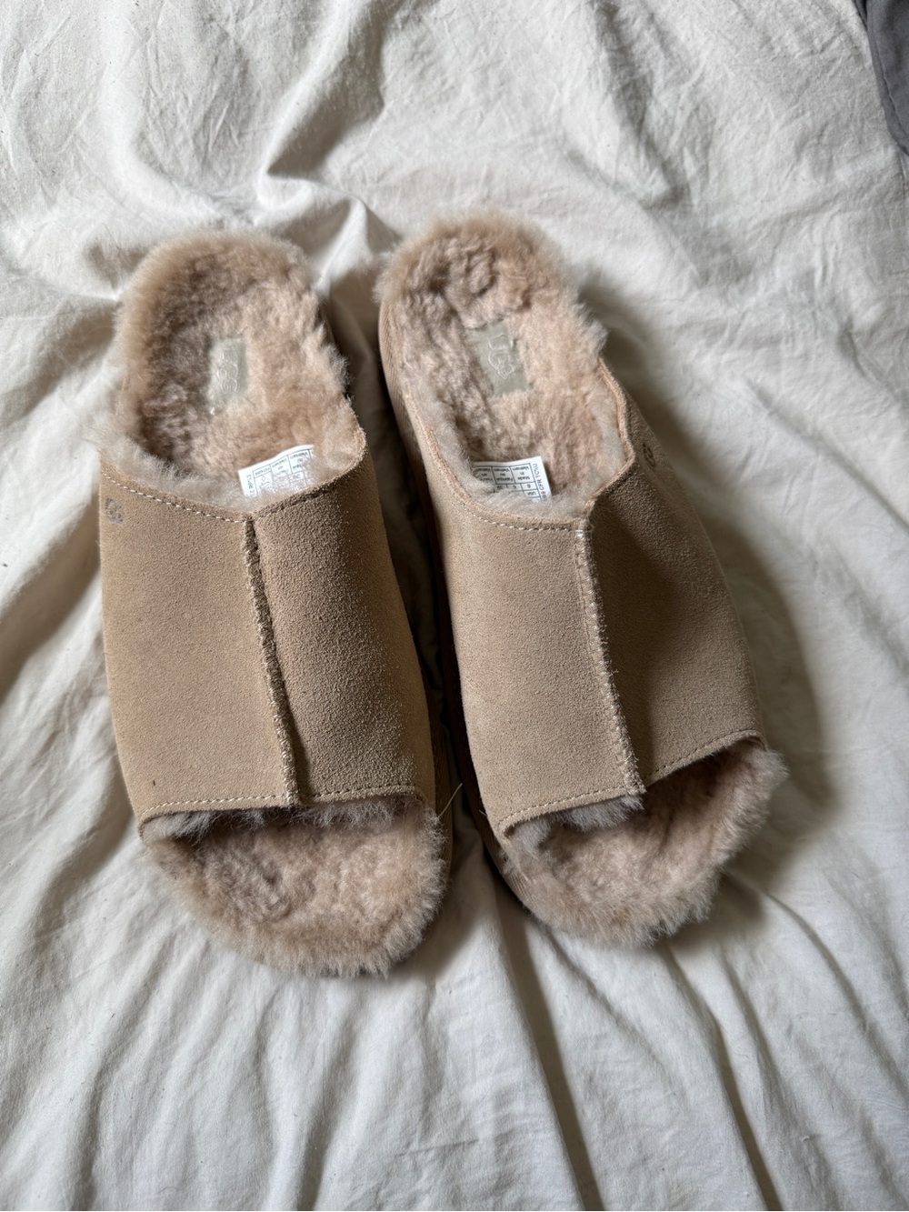 UGG Open-Toe Shearling Slide Slippers - Taupe